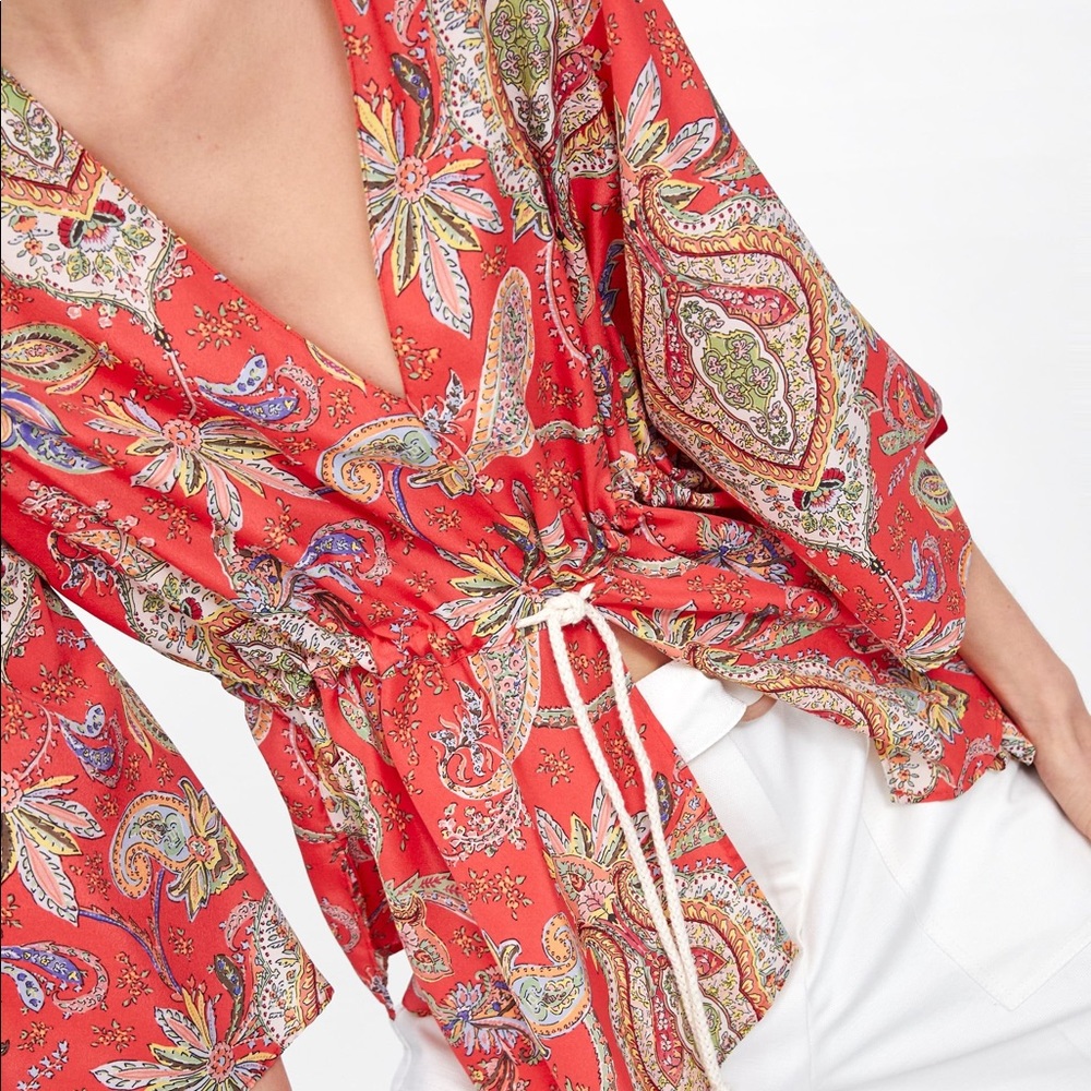 Zara Paisley Drawstring Blouse S